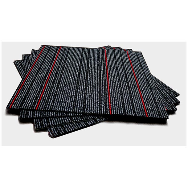  carpet-tiles product-details redback-charcoal-charcoal-black-silver-grey-bold-red-stripe-highlight-model:cpt-366carpet-tiles-redback-charcoal-2w
